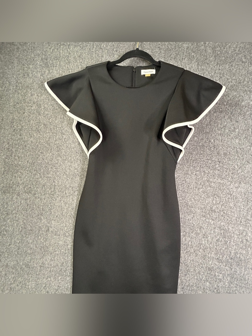 Calvin Klein Dress Womens 8 Black Flutter Sleeve Ruffle Sheath Work Party - Picture 10 of 11